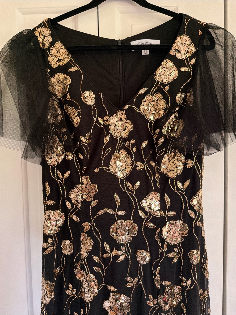 Ever Pretty Black Dress with Gold Sequin Floral Motif